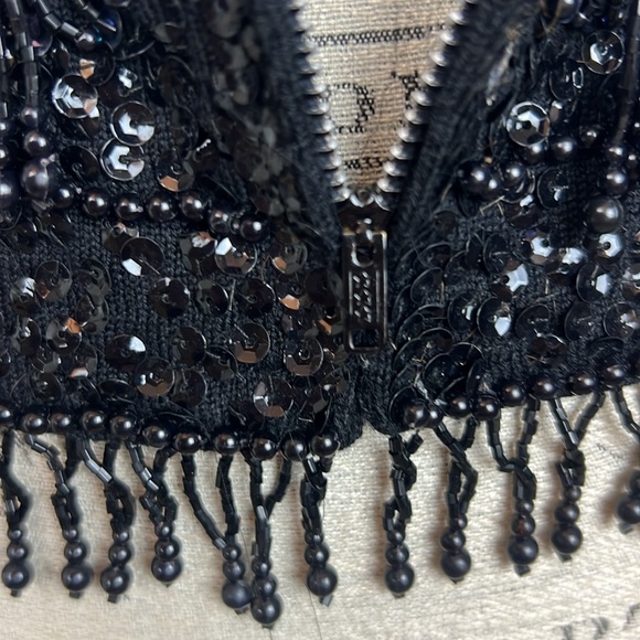 Vintage 60s Vest Top sequins hand beaded Sz. M zip up sleeveless fitted wool - Picture 3 of 14